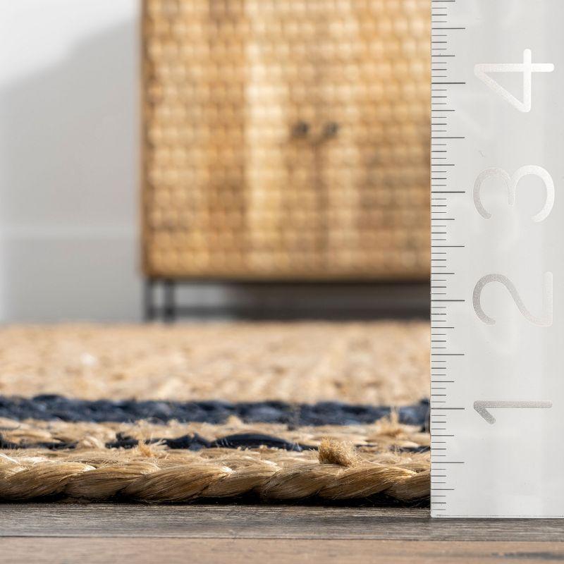 Nuloom Rikki Bordered 4x6 Jute Indoor Area Rug for Dining Room Rug Neutral Rug Living Room Rug Kitchen, Navy/Natural