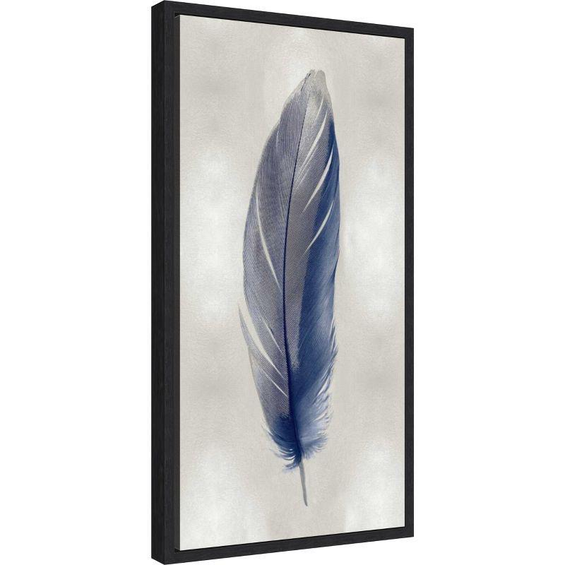 Amanti Art Blue Feather on Silver II by Julia Bosco Canvas Wall Art Print Framed 14-in. x 27-in. in Sylvie Black