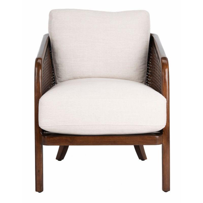 Caruso Transitional Oatmeal Leather Barrel Chair with Walnut Wood