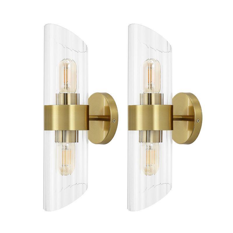 Eytan 17" Brass Gold Cylinder Wall Sconce with Clear Shade