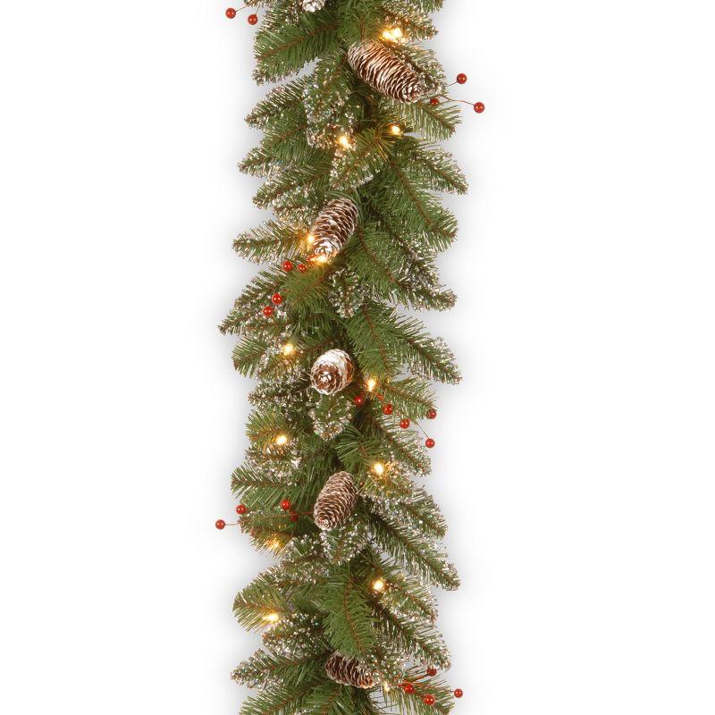 Glittery Mountain 9' Lighted Faux Spruce Garland with Pine Cones and Berries