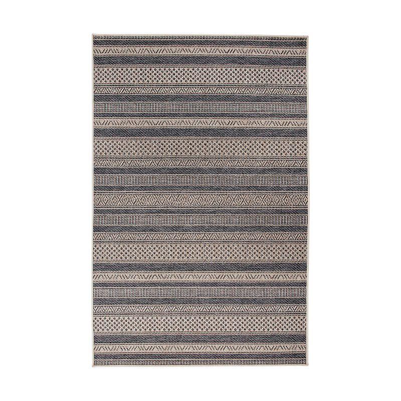 Reversible Geometric Blue Synthetic 5' x 7' Indoor/Outdoor Rug