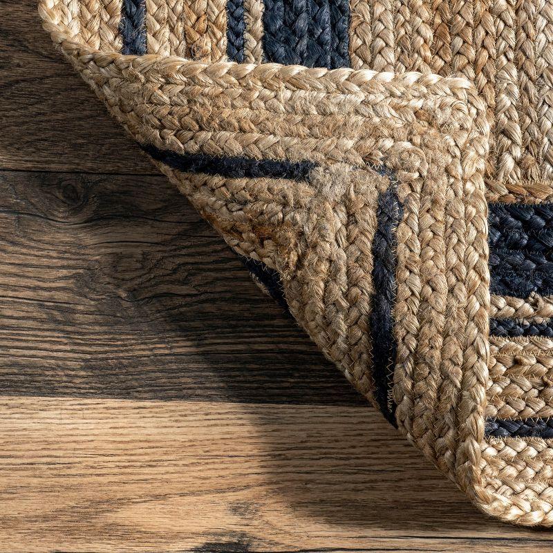 Nuloom Rikki Bordered 4x6 Jute Indoor Area Rug for Dining Room Rug Neutral Rug Living Room Rug Kitchen, Navy/Natural