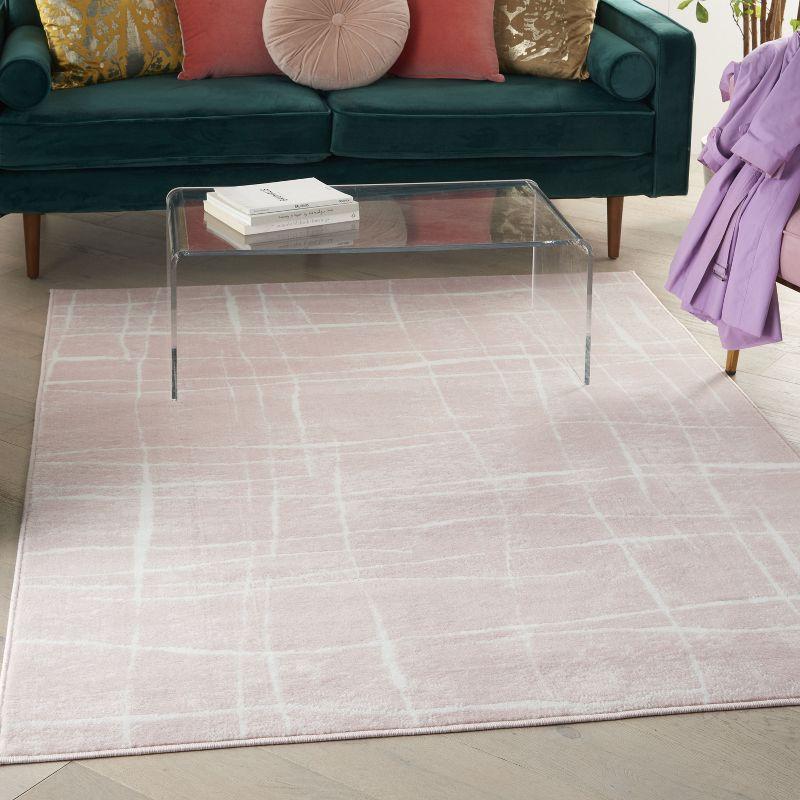 Pink Ivory Abstract 4' x 6' Synthetic Area Rug