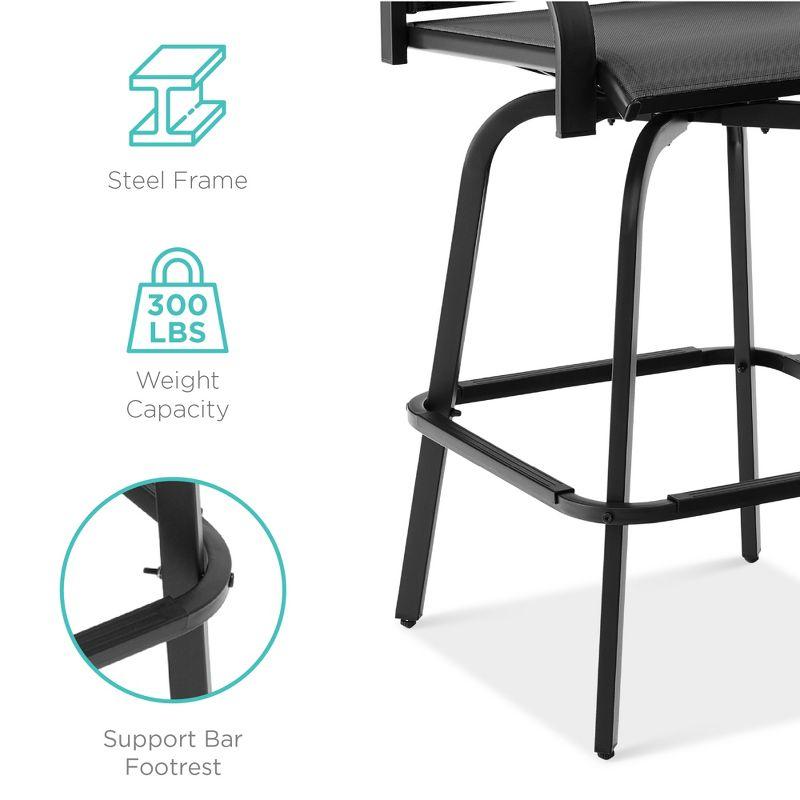 Best Choice Products Set of 2 Outdoor Swivel Bar Stools, Patio Barstool Chairs w/ 360 Rotation, All-Weather Mesh - Black