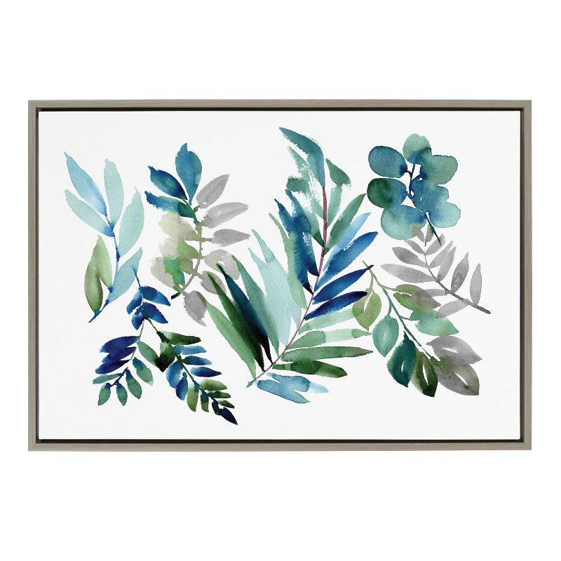 23" x 33" Sylvie Tropic Leaves Blue by Sara Berrenson Framed Wall Canvas - Kate & Laurel All Things Decor