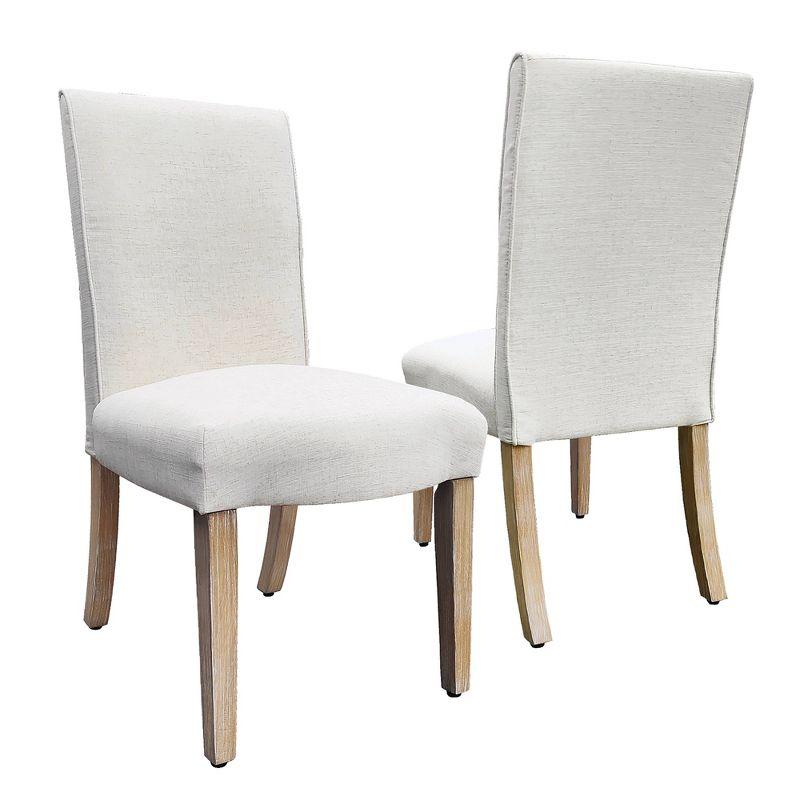 Cream Upholstered Linen Parsons Side Chair with Wood Legs, Set of 2