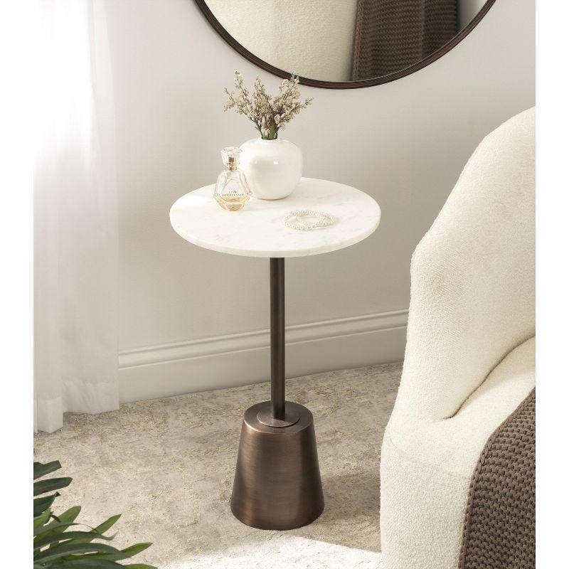 Kate and Laurel Tira Round Metal Side Table, 14x14x24, Bronze and White