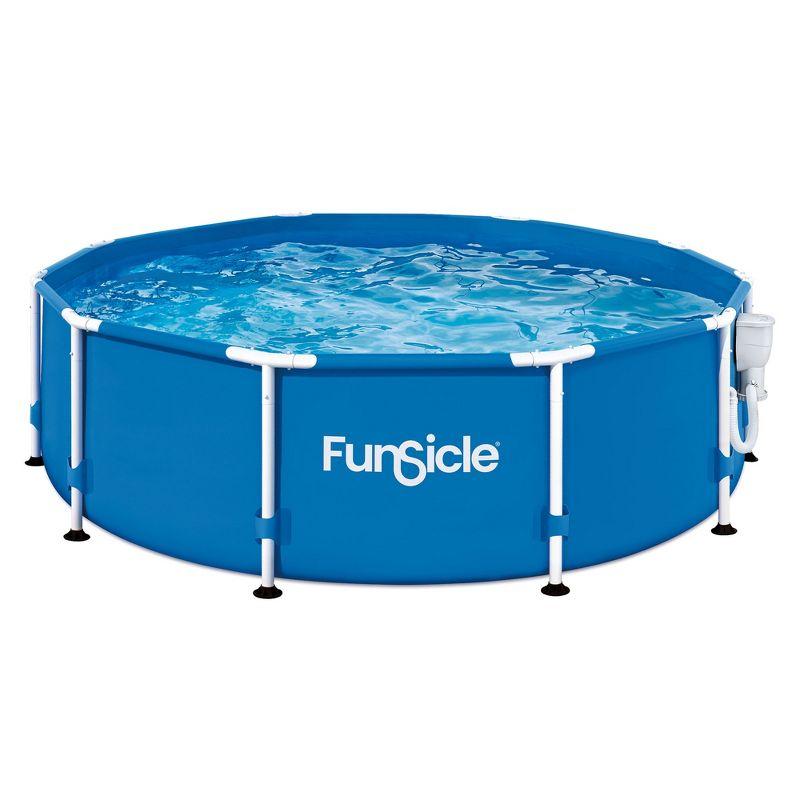 Funsicle 10' x 30" Outdoor Activity Round Metal Frame Above Ground Swimming Pool Set with 10' Secure Debris Pool Cover & SkimmerPlus Filter Pump, Blue