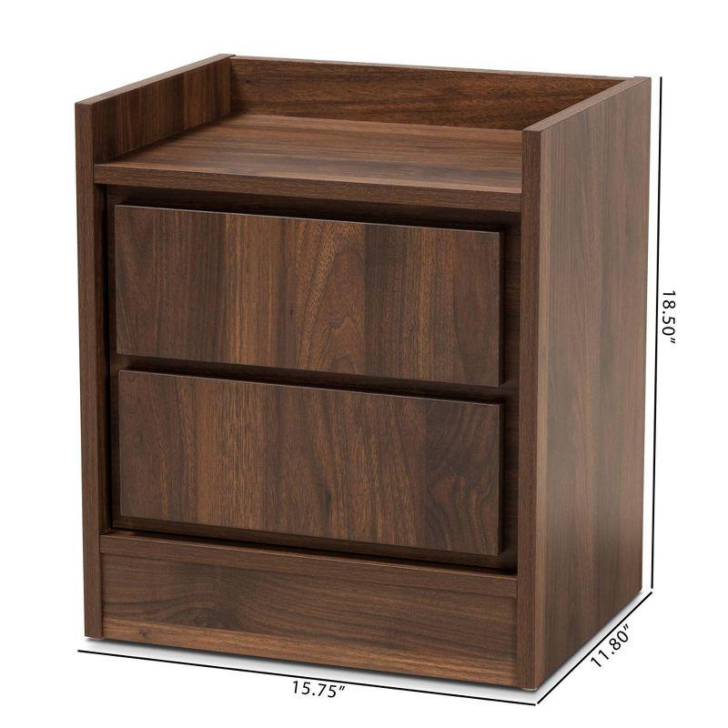 2 Drawers Hale Wood Nightstand Walnut/Brown - Baxton Studio: Modern Bedside Table, Enclosed Top, MDF