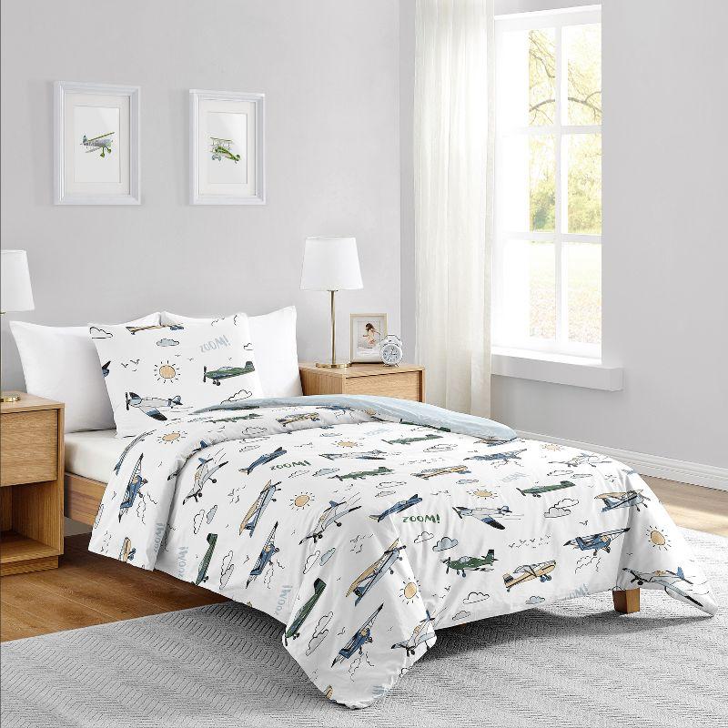 Airplane Green and Blue Twin Comforter Set by Sweet Jojo Designs (Set of 4)