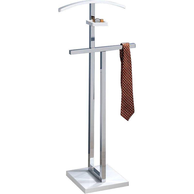 Kings Brand Furniture - Vaccaro Metal & Wood Suit Valet Stand, Clothes Rack, White/Chrome