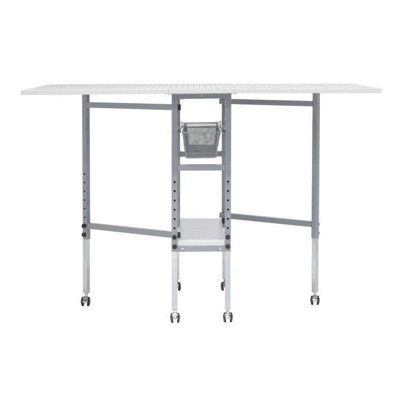 Adjustable Silver and White Folding Cutting Table with Grid Top