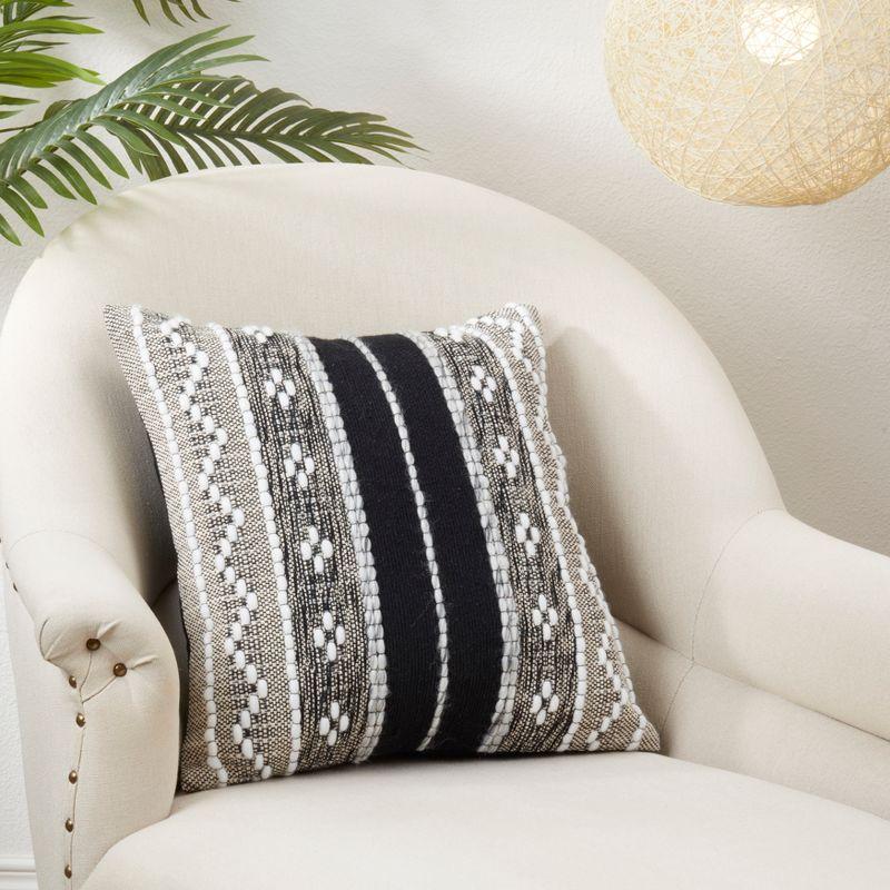 18" Black and White Cotton Multi-Pattern Throw Pillow