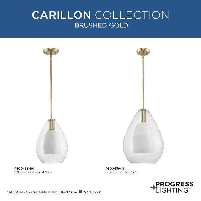 Progress Lighting Carillon 1-Light Pendant, Brushed Gold, Clear and Opal Glass Shade