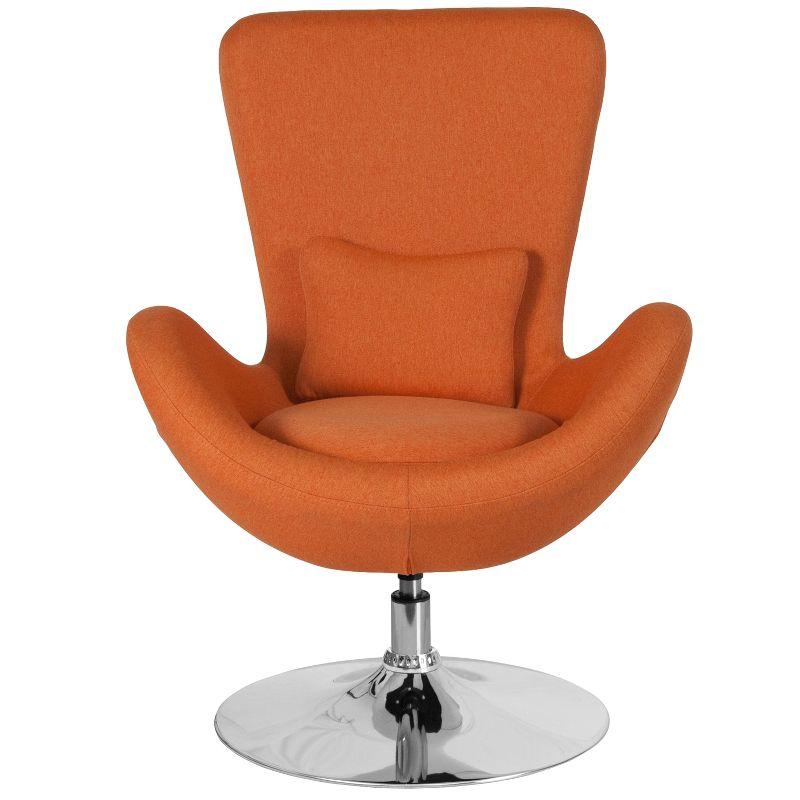 High Back Orange Fabric Swivel Reception Chair with Chrome Base