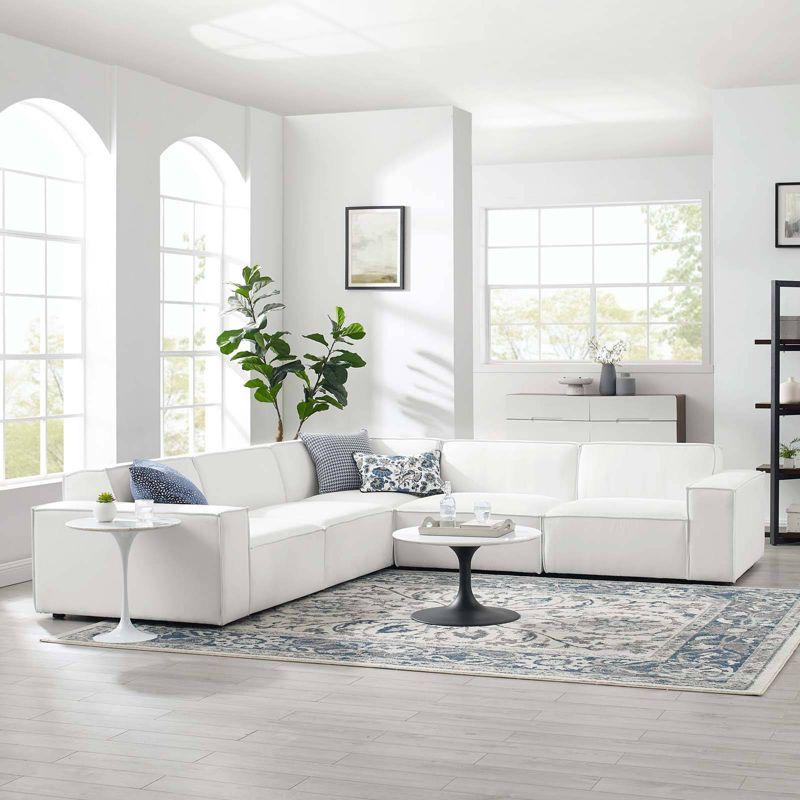 Luxe 5-Piece White Velvet Fabric Sectional Sofa with Ottoman