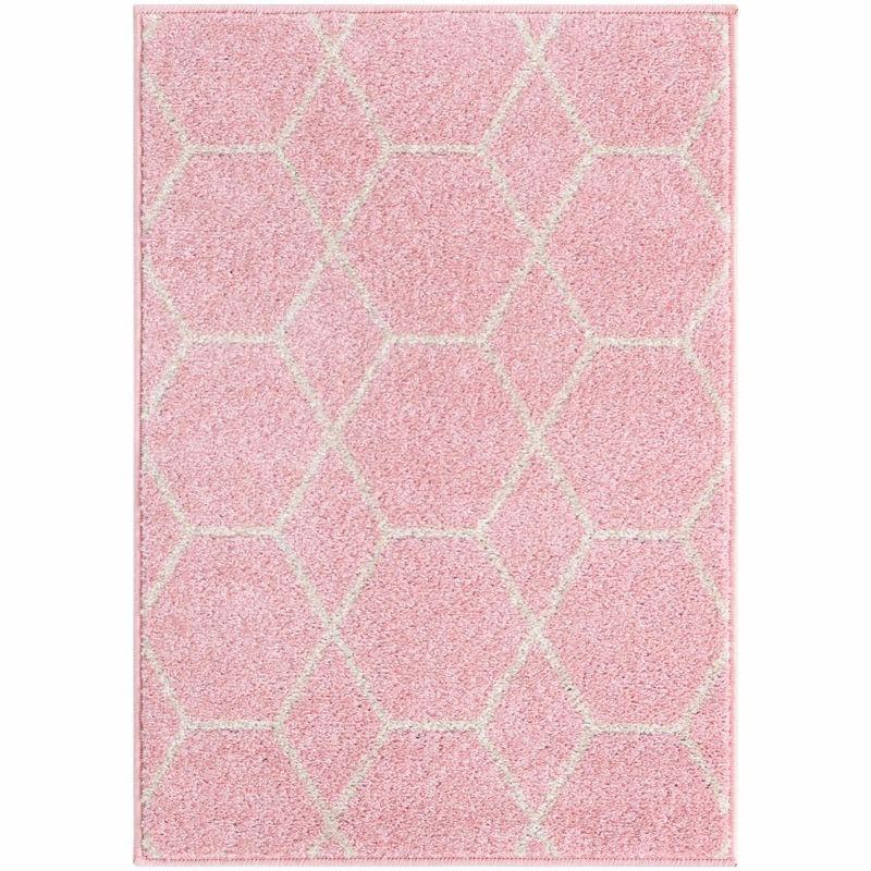 Light Pink Geometric Trellis Indoor Area Rug