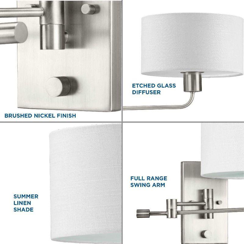 Progress Lighting Carrick 1-Light Wall Sconce, Brushed Nickel, Summer Linen Shade