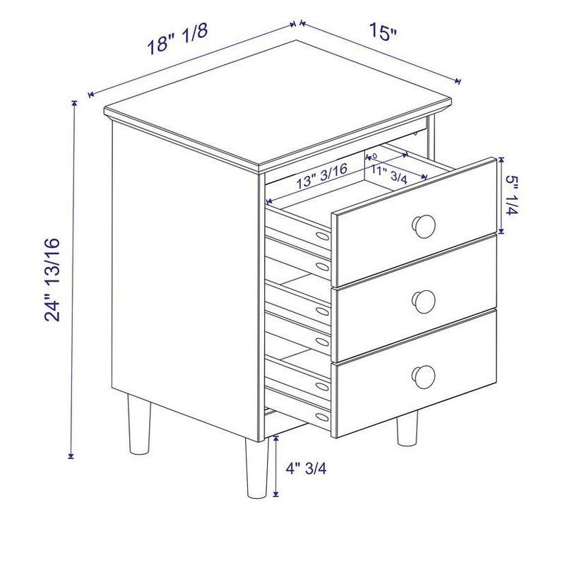 Caramel Solid Wood 3-Drawer Nightstand with Black Knobs