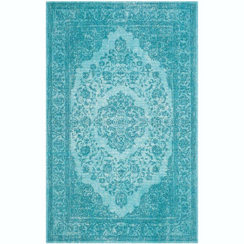 Aqua Rectangular Flat Woven Cotton Viscose Area Rug