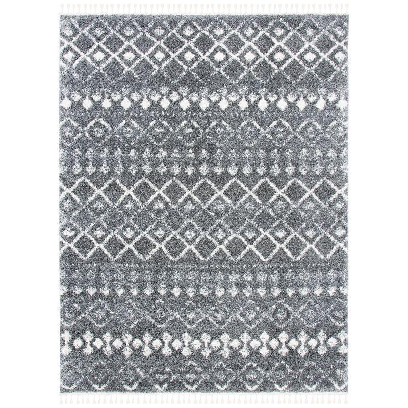 Ivory Trellis Shag 9' x 12' Hand-Knotted Synthetic Area Rug