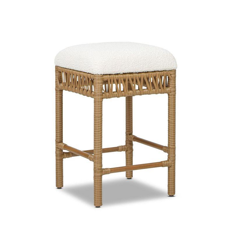Bayou Breeze Lucia 25.5" Backless Upholstered Counter Stool With Resin Rattan Frame, Ivory White Boucle,Upholstered dining room chair,dinning chair,kitchen chair