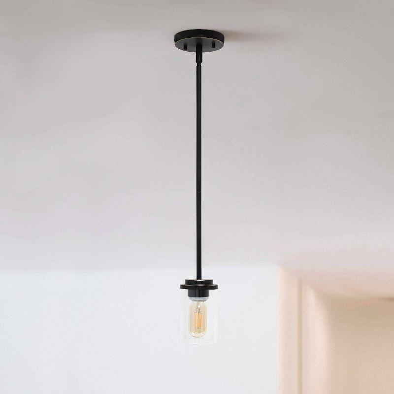 1-Light 5.75" Minimalist Industrial Farmhouse Hanging Clear Cylinder Glass Pendant - Lalia Home