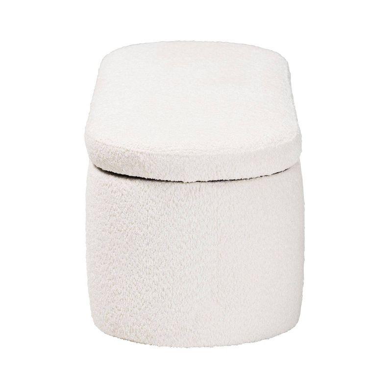 Baxton Studio Lavina Teddy Bear Fabric Storage Bench White: Oval Upholstered Ottoman, No Assembly Required