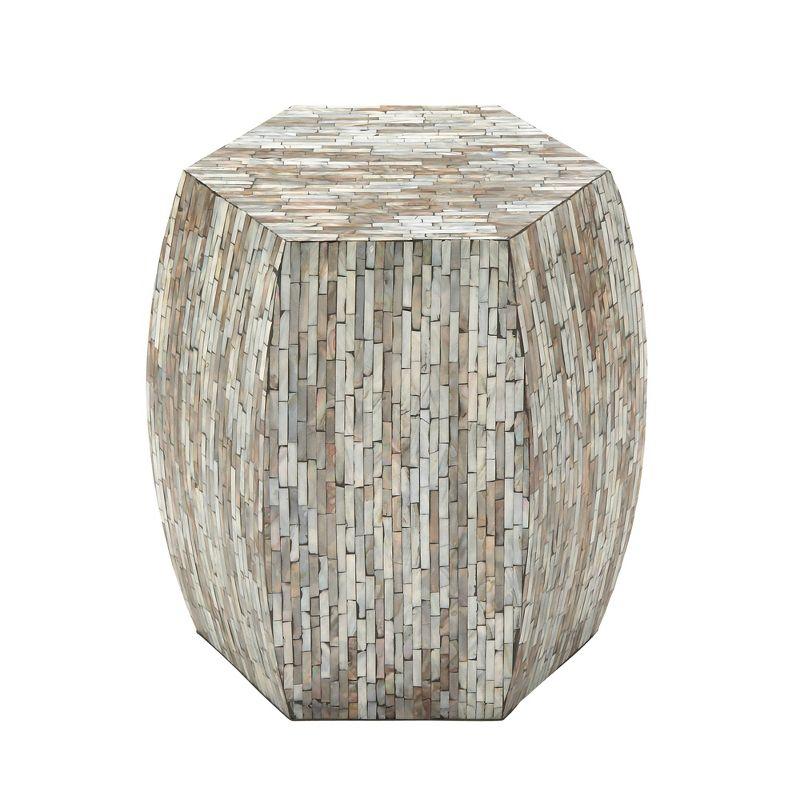 Wrought Studio™ Alissa Mother of Pearl Shell Handmade Shell Mosaic Hexagon Side End Gray Accent Table with Brown Accents