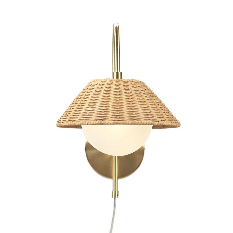 Ink+Ivy Laguna Rattan Weave Wall Sconce Gold: Iron Body, Frosted Globe, 1 E12 Socket