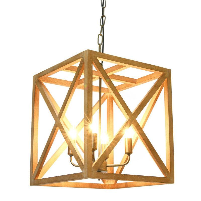 Metal/Wood Chandelier Natural Brown - Storied Home: 4-Bulb Farmhouse Style, UL Listed