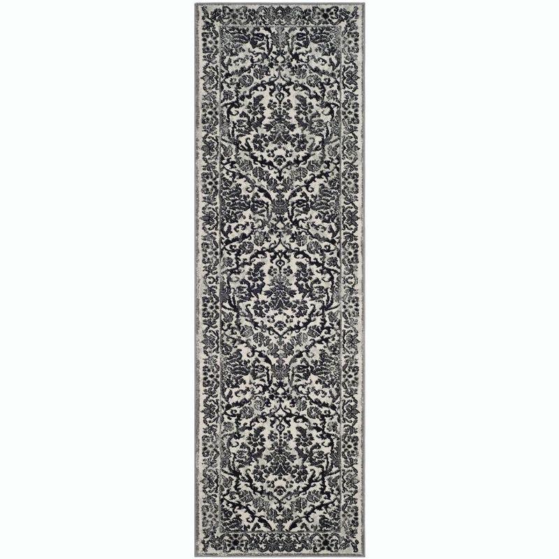 Ivory and Gray Floral Hand-knotted Runner Rug