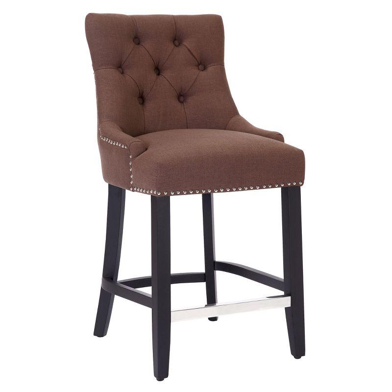 WestinTrends 29" Brown Linen Tufted Wingback Bar Stool Set