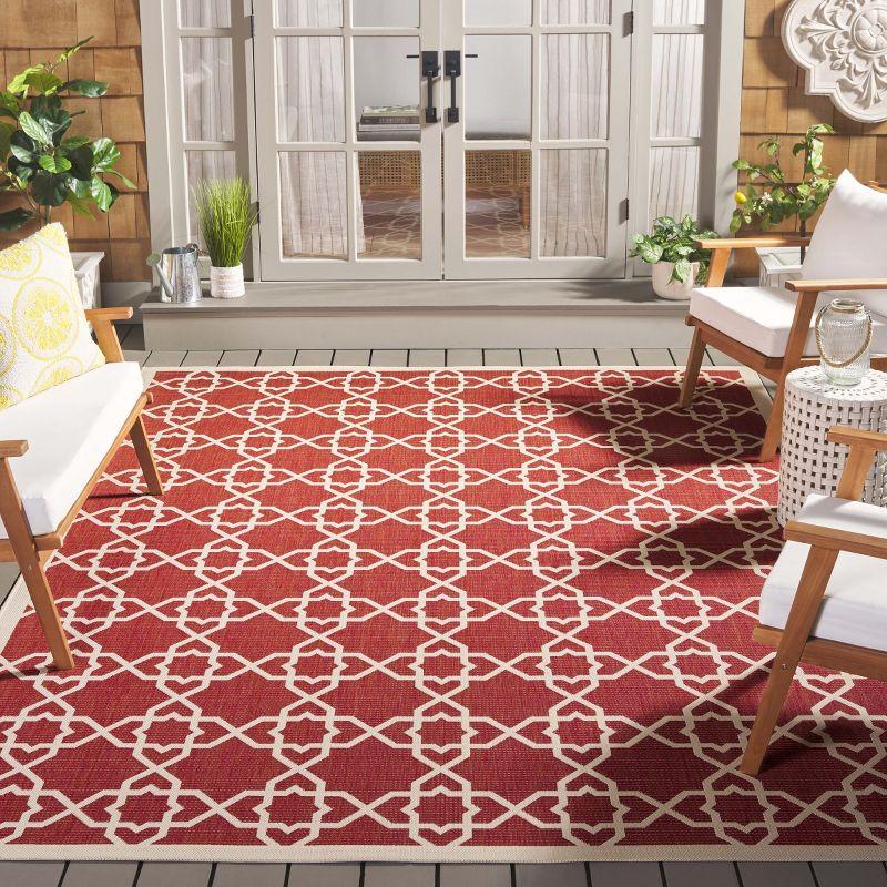 Courtyard CY6032 Power Loomed Indoor and Outdoor Area Rug - Red/Beige - 6'7"x6'7" - Safavieh