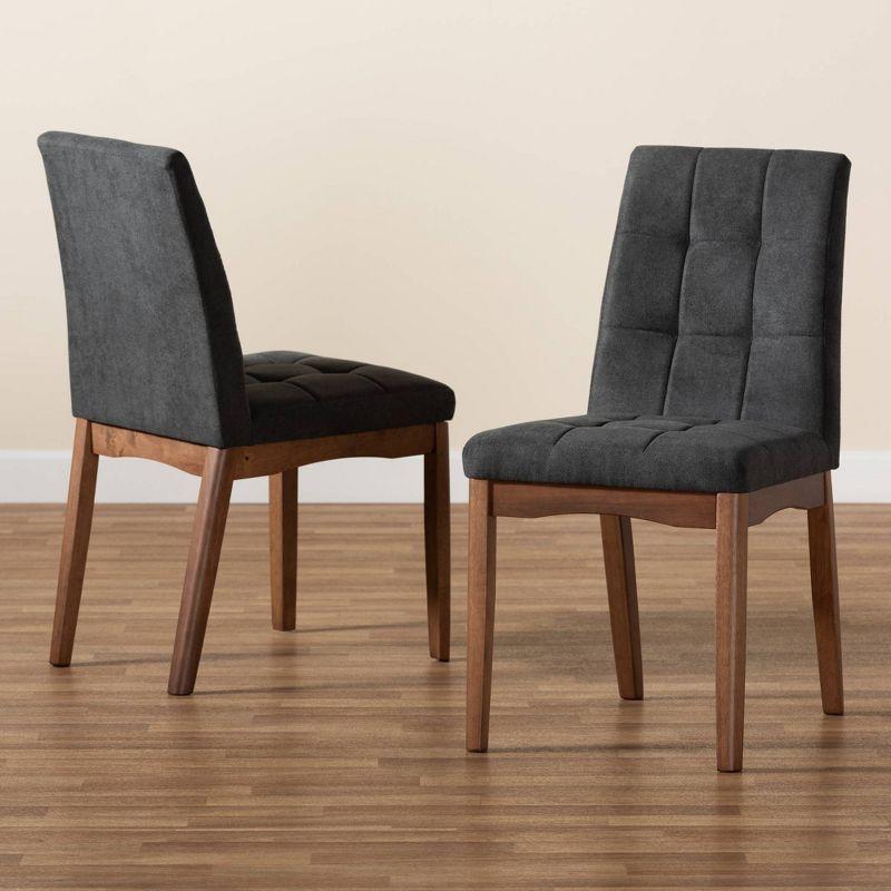 Tara Dark Grey Fabric and Walnut Wood High-Back Arm Chair