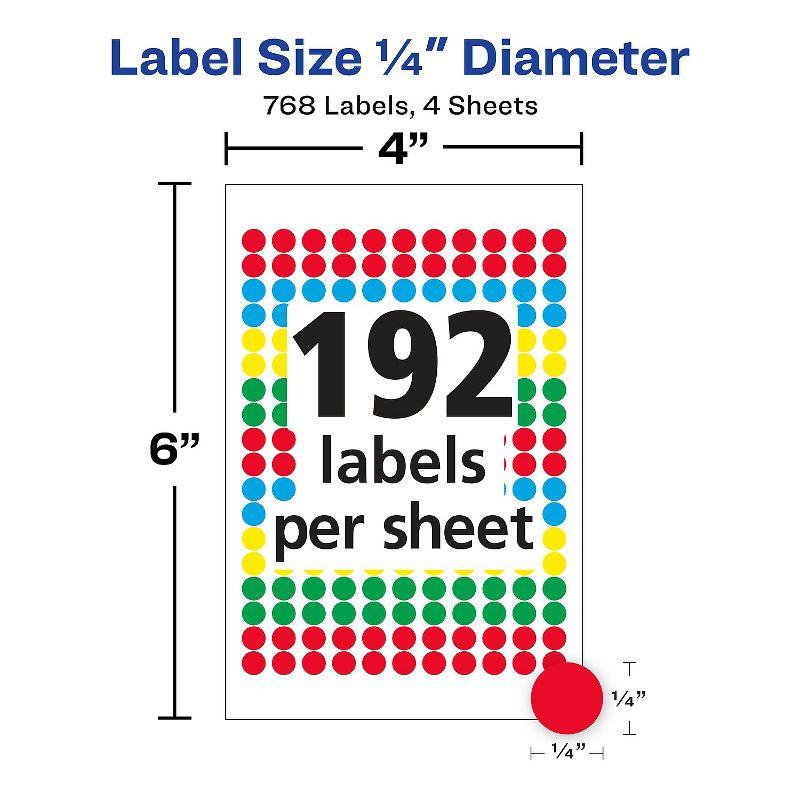 Avery Handwrite Only Removable Round Color-Coding Labels 1/4" dia Assorted 768/Pack 05795