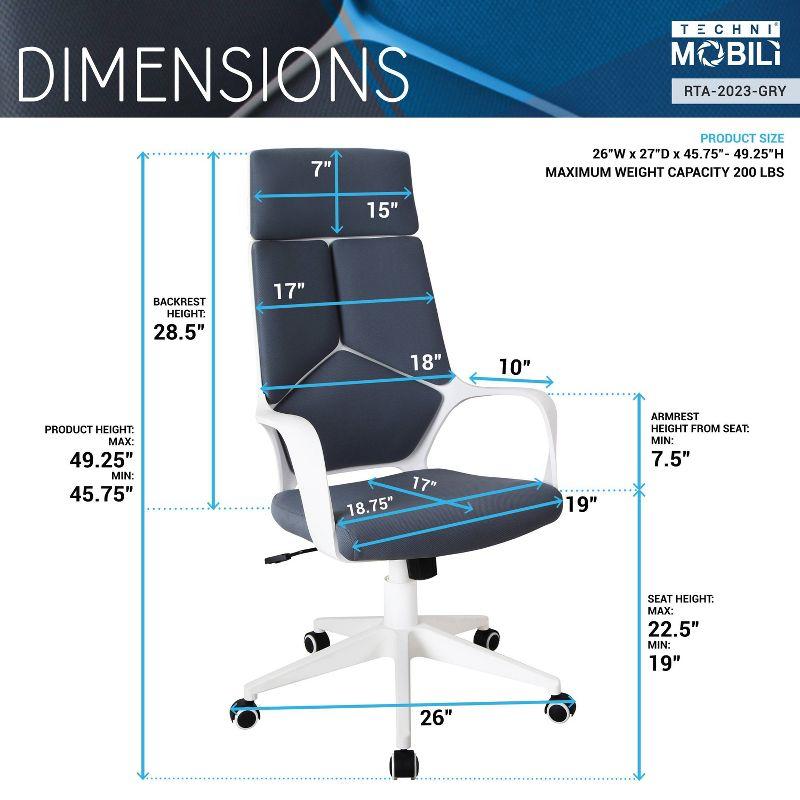 Modern Studio Office Chair Gray/White - Techni Mobili: Swivel, Adjustable, Ergonomic with Nylon Base