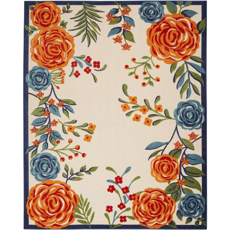 Nourison Aloha Contemporary Floral Border Outdoor Rug