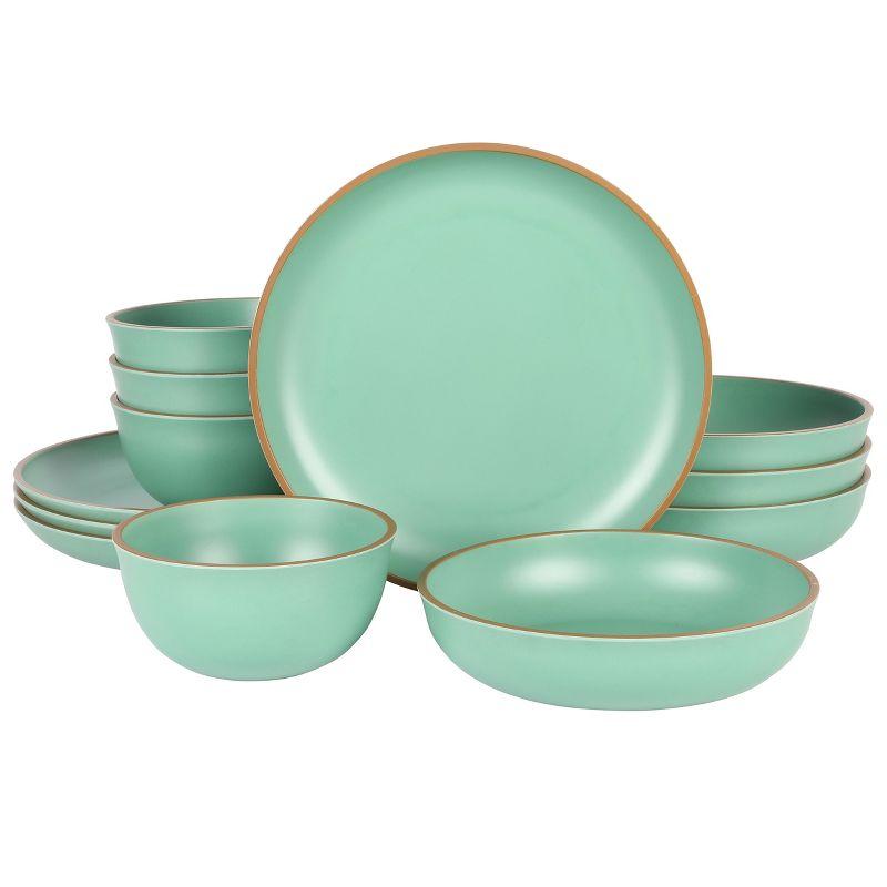 Matte Green Melamine 12-Piece Dinnerware Set for 4