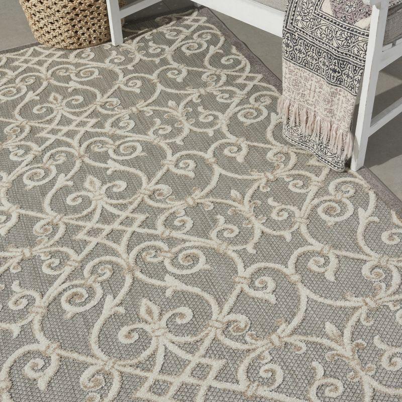 Nourison Aloha Contemporary Scroll Flatweave High-Low Indoor Outdoor Area Rug Natural 3'6" x 5'6"