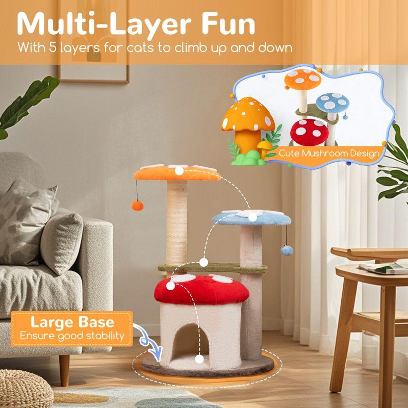 Tangkula Cute Mushroom Cat Tree 35" Tall Cat Tower w/ Sisal Scratching Posts Cat Condo