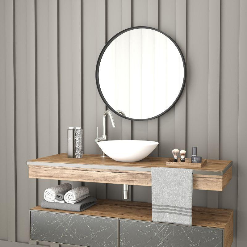 Merrick Lane Monaco 27.5" Round Accent Wall Mirror in Black with Metal Frame for Bathroom, Vanity, Entryway, Dining Room, & Living Room