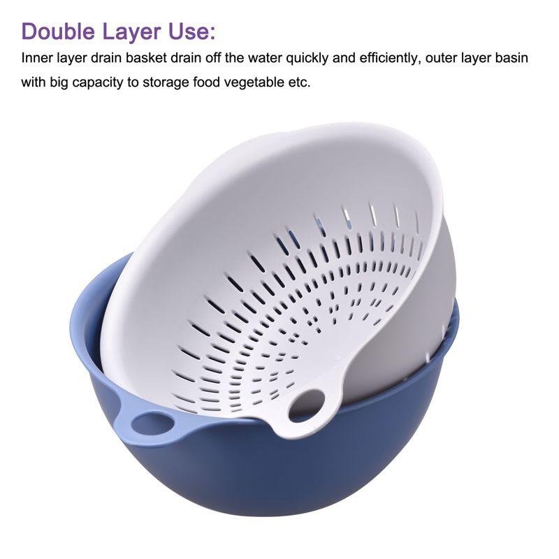 Unique Bargains Kitchen Strainer Colander Bowl Set Medium Double Layer Drain Basket Blue