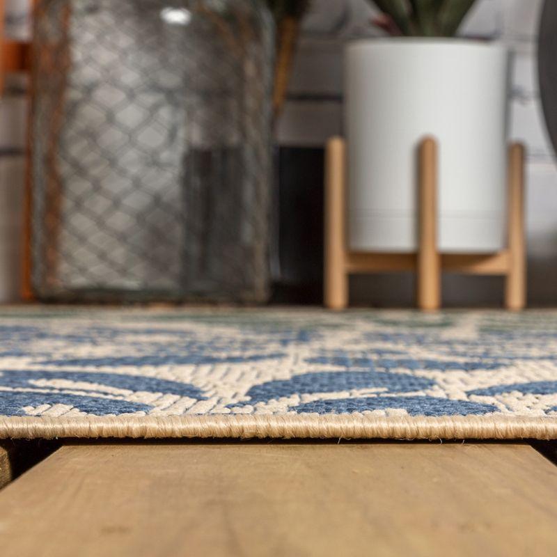 2'x8' Zinnia Modern Floral Textured Weave Indoor/Outdoor Runner Rug, Navy/Green - JONATHAN Y
