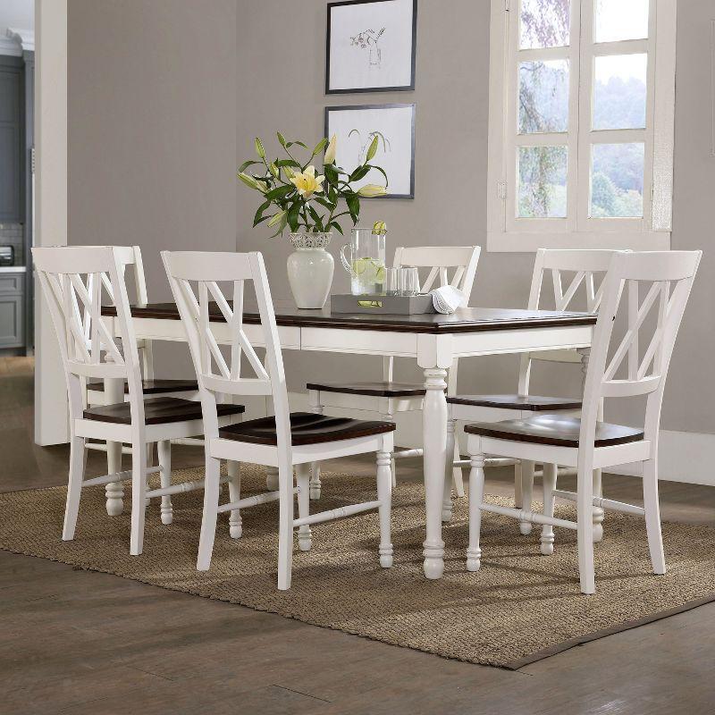 Shelby 7pc Extendable Dining Set White - Crosley: Traditional Farmhouse Style, Rubberwood & MDF Construction