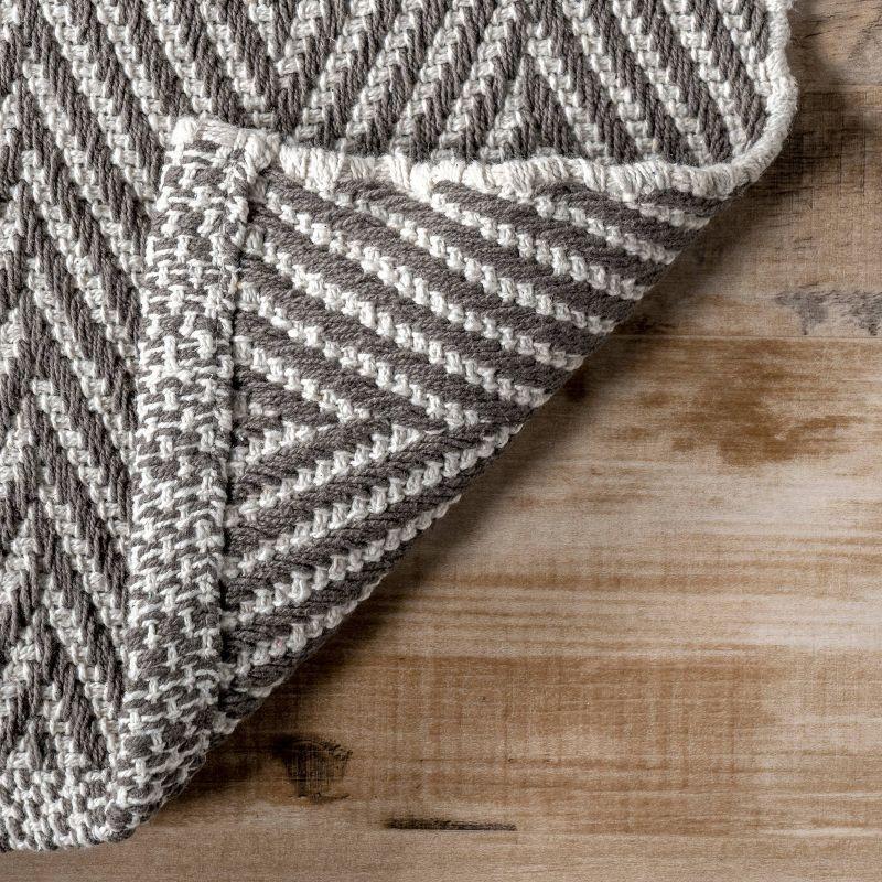 Handmade Gray Stripe Tufted Wool-Cotton Blend Rug