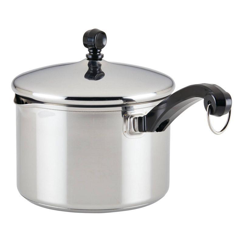 Farberware Classic Series 3qt Stainless Steel Straining Sauce Pan with Lid Silver: Dishwasher-Safe, Induction Compatible