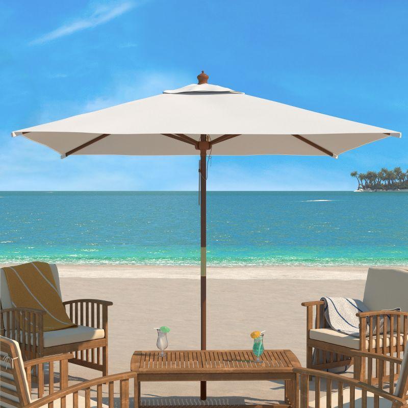 Velop 7.5 Ft Square Wooden Pulley Market Umbrella - PAT8409 - Ivory - Safavieh