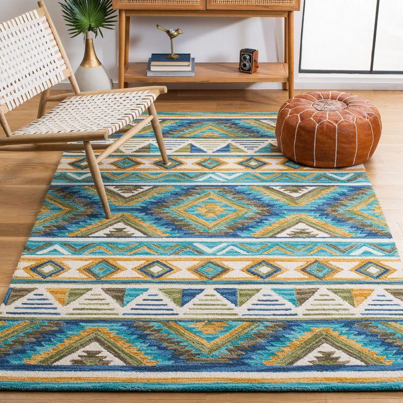 Blue and Yellow Geometric Wool 8' x 10' Area Rug